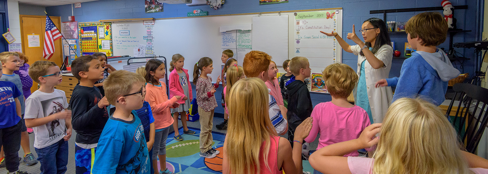 Yolanda Luo teaching Mandarin at Bates Elementary School in Dexter