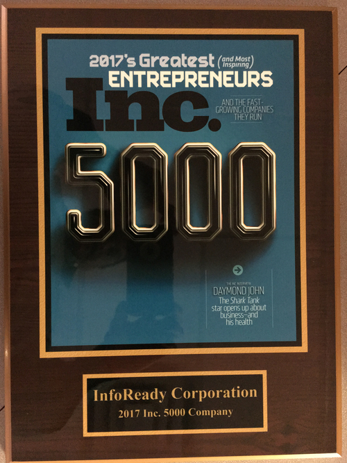 InfoReady's Inc. 5000 plaque.