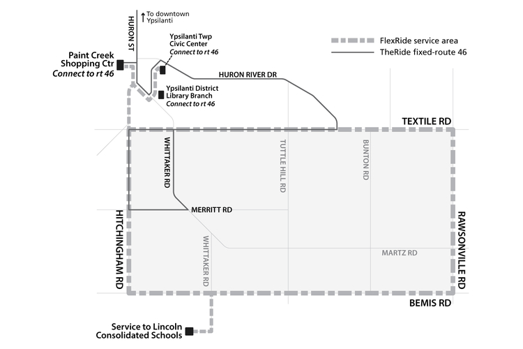 FlexRide service area map.