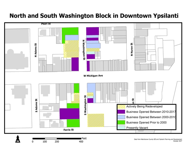 Map showing development on Washington Street.