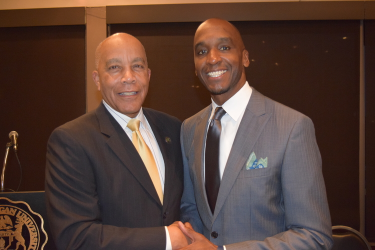 National Association of African-Americans in Human Resources founder and chairman Nathaniel "Nat" Alston with Ypsi Community Schools superintendent Ben Edmondson.