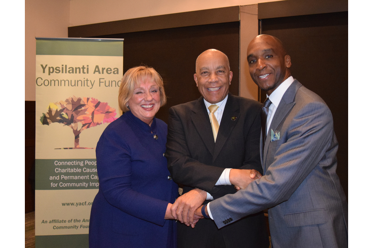 Ann Arbor Area Convention and Visitors Bureau president and CEO Mary Kerr, National Association of African-Americans in Human Resources founder and chairman Nathaniel "Nat" Alston, and Ypsi Community Schools superintendent Ben Edmondson.