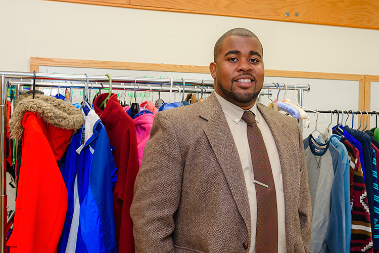 Marquan Jackson at the YCS Clothes Closet at Chapelle Elementary