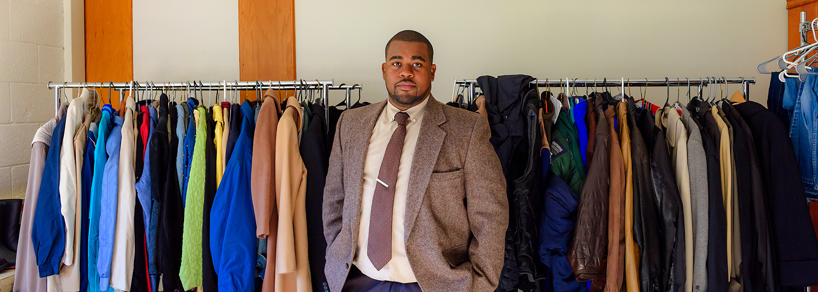 Marquan Jackson at the YCS Clothes Closet at Chapelle Elementary