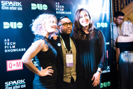 Emily Boring, Rik Cordero, and Rachel Barber at the A2 Tech Film Showcase.