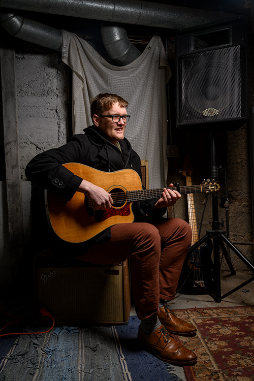 Matt Jones in his basement recording studio