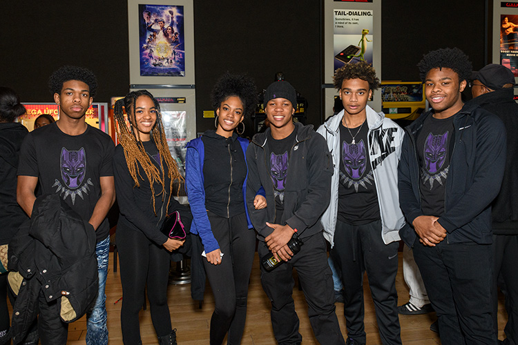 Ypsilanti Community High School Students before a screening of Black Panther at Rave Cinemas