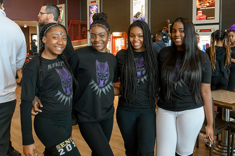 Ypsilanti Community High School Students before a screening of Black Panther at Rave Cinemas
