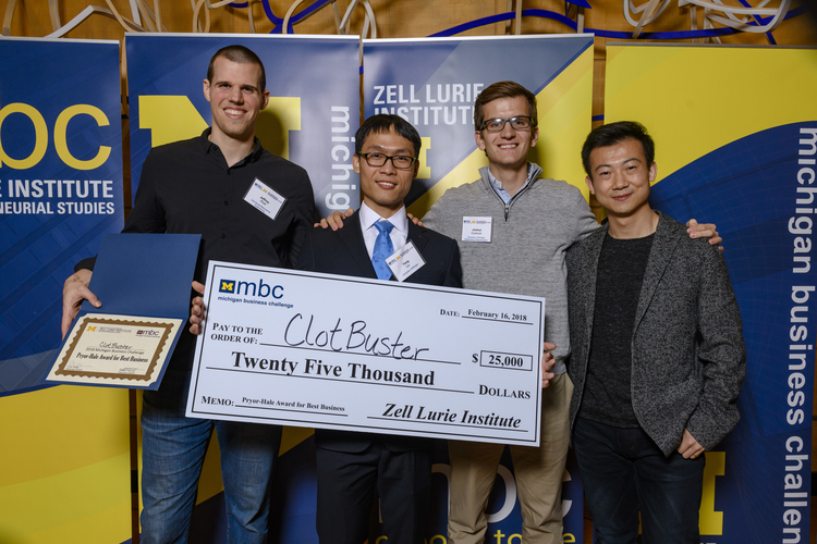 Clot Buster team members Jeffrey Plott, Yang Liu, Joshua Cockrum, and Yihao Zheng.