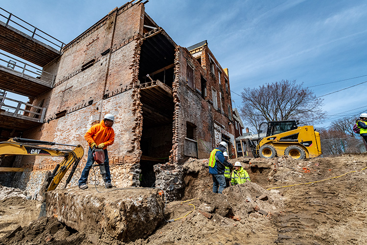 Construction at the Thompson Block redevelopment on April 2, 2018