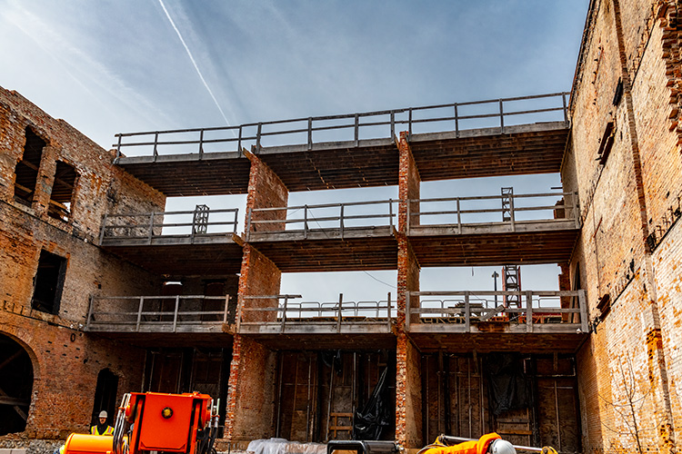 Construction at the Thompson Block redevelopment on April 2, 2018