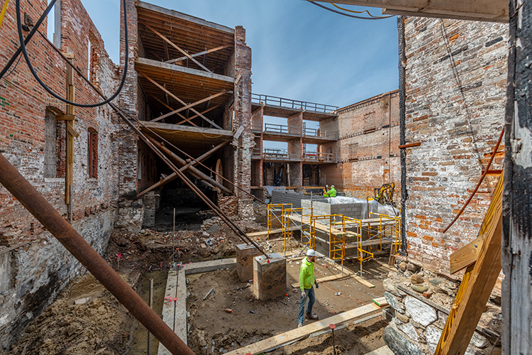 Construction at the Thompson Block redevelopment on April 2, 2018