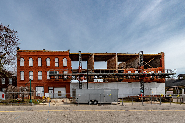 Construction at the Thompson Block redevelopment on April 2, 2018