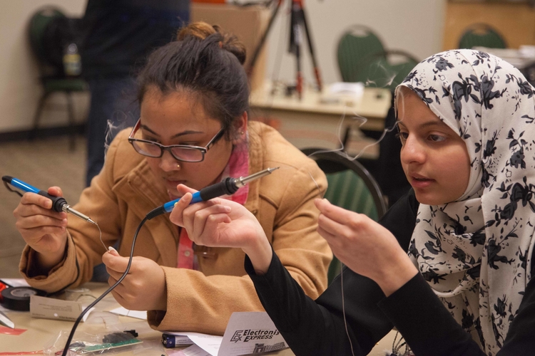 Girls participate in activities at the Digital Divas event.