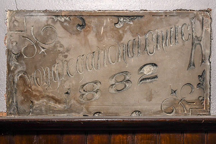 The cornerstone of the original 1882 portion of  First Congregational United Church of Christ