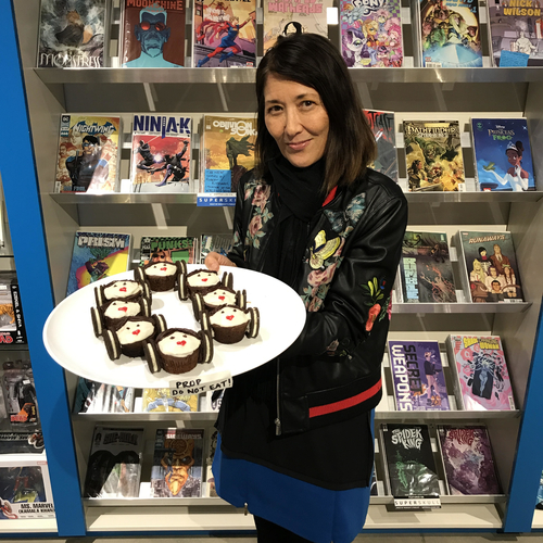 Kathleen Hiraga, creator and producer of PopArt!, displays Princess Leia cupcakes for the show’s weekly segment, Superbake.
