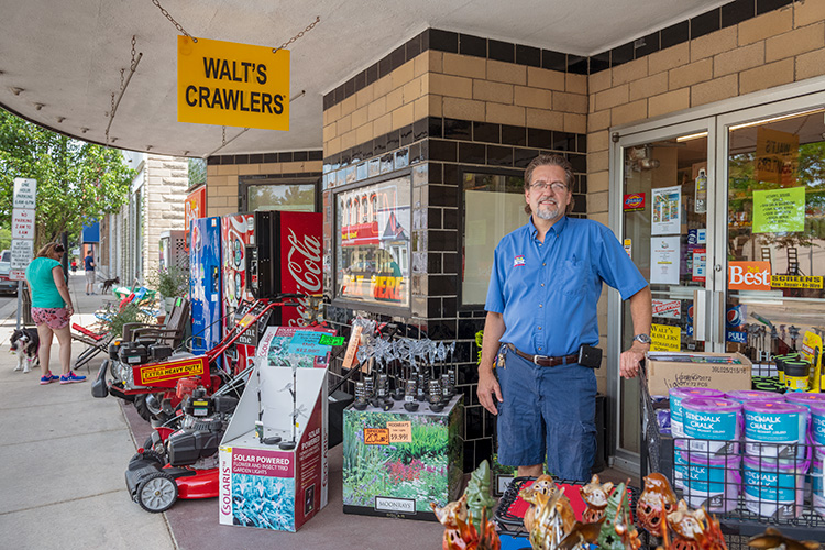 Jim Latham outside of Latham's Hardware in downtown Milan