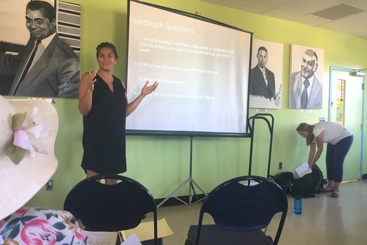 Felicia Brabec presents during a feedback session at Parkridge Community Center.