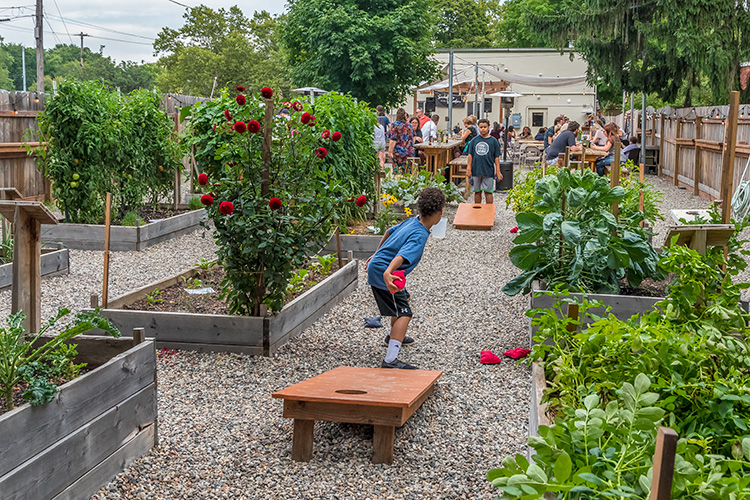 The beer garden at Cultivate Coffee and Tap House