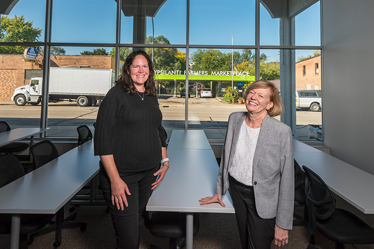 Alyson Robbins and Ann Routt of MAP at the Smith Furniture buidling