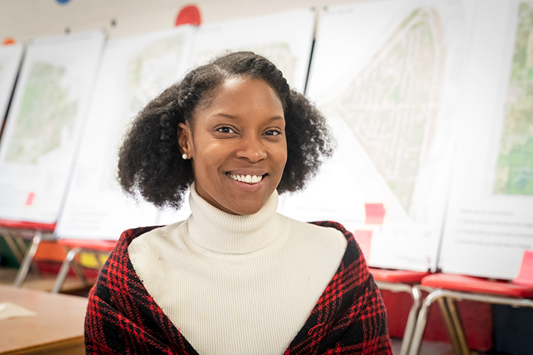 Charter Township of Ypsilanti Community Engagement Coordinator Crystal Campbell at an Ypsilanti Township 2040 master plan workshop