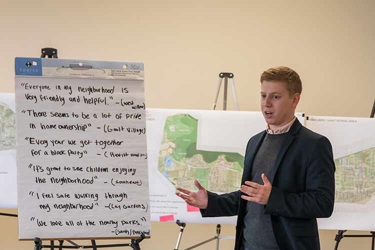 Tyler Lasser of Carlisle/Wortman Associates at an Ypsilanti Township 2040 master plan workshop