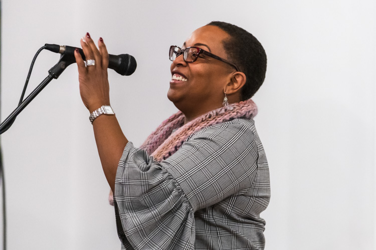 Caroline Sanders at the Ypsi Storytelling Night