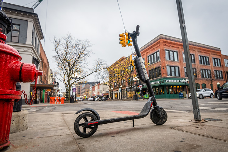 A Bird scooter in downtown Ann Arbor