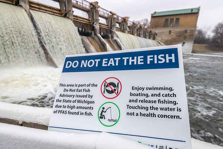 A Do Not Eat Fish Advisory sign at The Barton Dam