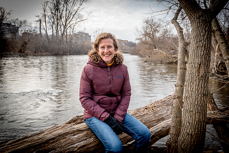 Huron River Watershed Council Executive Director Laura Rubin at Island Park on the Huron River