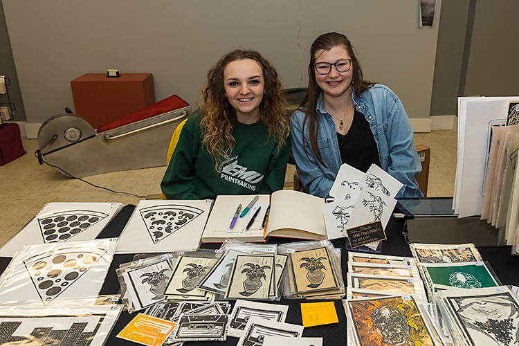 Tamara Chesters and Irene Strenski from EMU Printmaking at the Do (something) conference pop up shop.