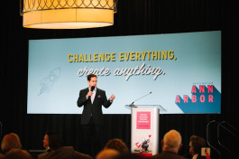 Jason Dorsey speaks at the Destination Ann Arbor annual meeting in February.