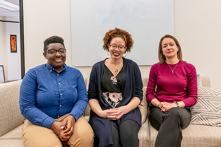 Raivynn Smith, Kaisha Brezina, and Katie Lopez at the U of M School of Social Work.