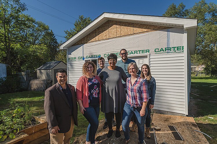 Scott Cabauatan, Ceara Murtagh, Clay Scharboneau, JoAnn McCollum, Wesley Marrero, Sarah Teare, and Anna White at the NWWNA tool lending library.