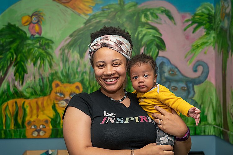 Najma Treadwell and her son Jahleel at the Washtenaw County WIC office.