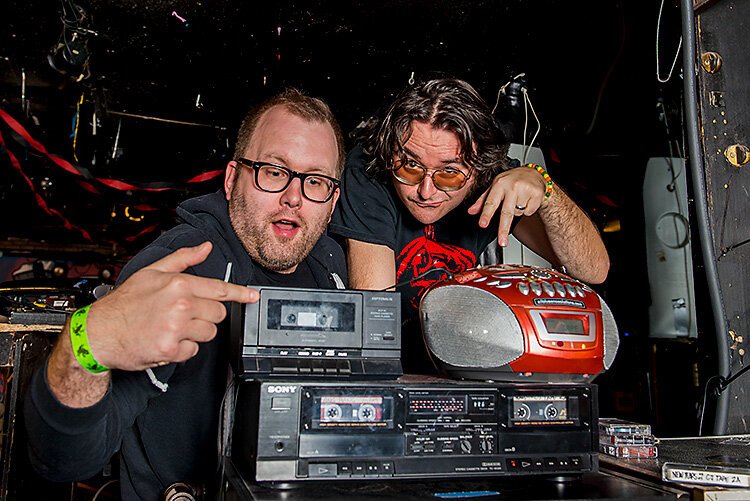 Jason Gibner and Jeremy Wheeler show off The Bang!'s hi-tech turntables.