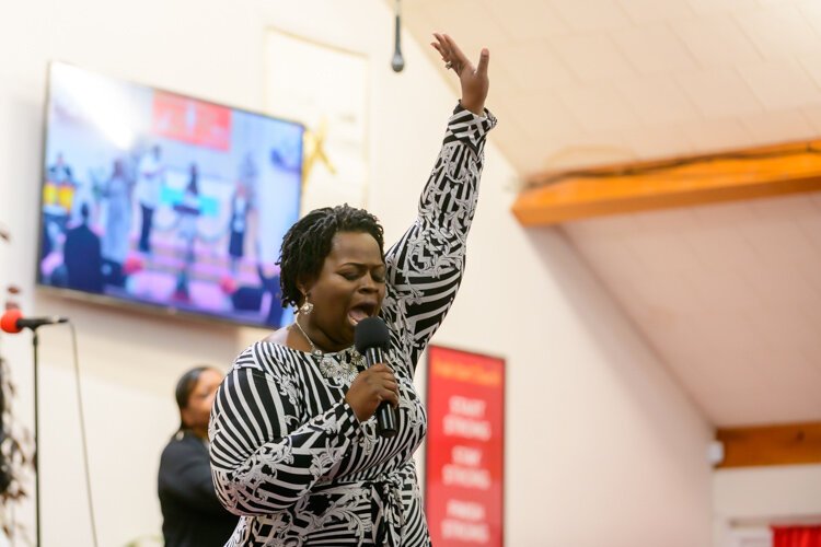 The Praise Team at Sunday Service at Fresh Start Church.