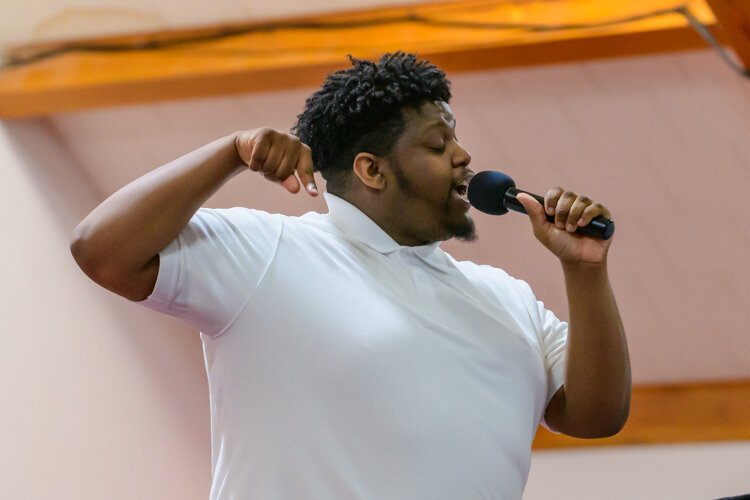 Worship Leader Andre Chatmon leading the Praise Team during Sunday Service at Fresh Start Church.