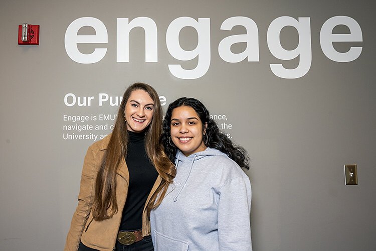 Kristen Klochko and Denise Jimenez at Engage@EMU's offices.