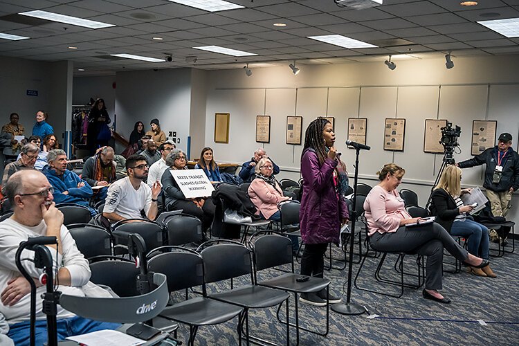 The public hearing for the RTA's Ann Arbor to Detroit pilot express bus service program at the downtown Ann Arbor District Library Branch.