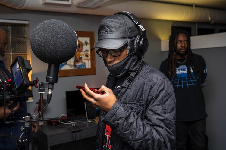 King Ogundipe during the Formula 734 recordings with The Washtenaw chapter of My Brother's Keeper at Grove Studios.