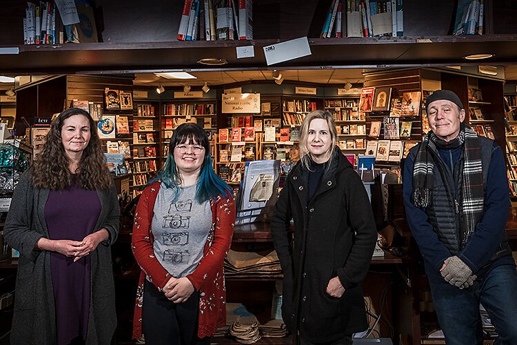 Employees Mary McDonald, Kate Lumkoski, Meagen Kucaj and Jack Gillard at Nicola's Books.