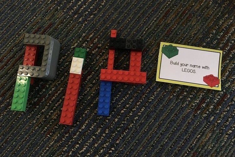 One of the challenges in the Ypsilanti District Library's Spring Challenge is to build your name with LEGO blocks.