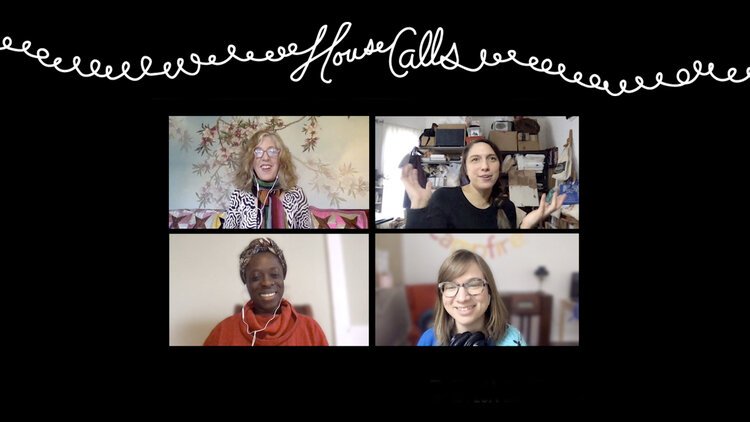 Clockwise from lower right, Juliet Hinely, Angela Abiodun, and Amanda Krugliak interview Grand Rapids-based artist Mandy Cano Villalobos for an episode of "House Calls."