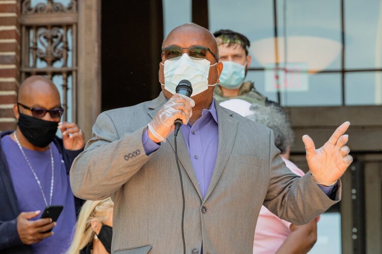 Washtenaw County Commissioner Ricky Jefferson speaks at the protest. 