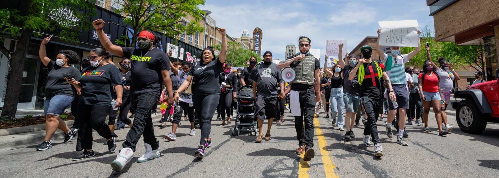 Protestors march through downtown Ann Arbor on June 1.