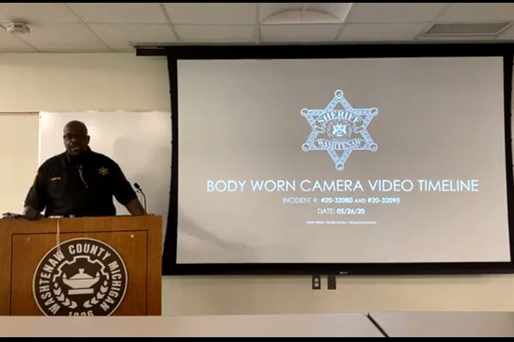 Washtenaw County Sheriff Jerry Clayton presents a briefing on the incident during which a sheriff's deputy punched Sha'Teina Grady El in the head.