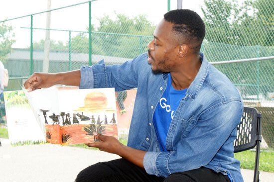 Jerron Totten reads during a Black Men Read Facebook Live event.