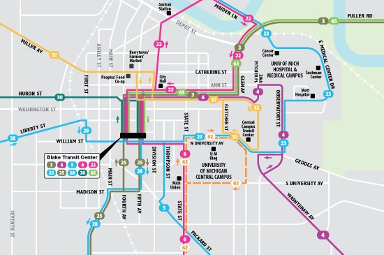 A partial map of AAATA's new service changes.