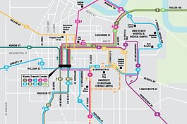 A partial map of AAATA's new service changes.